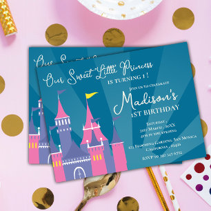 Blue Pink Sweet Princess Birthday Party Invitation Postcard