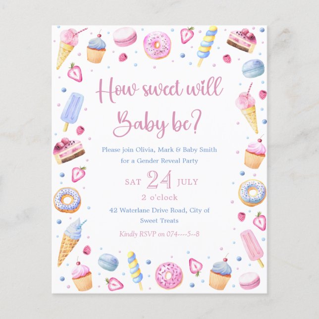 Blue Pink Sweet Treats Baby Gender Reveal (Front)