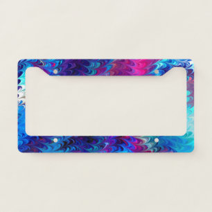 Blue Pink Teal Abstract Marbling Ebru Art License Plate Frame