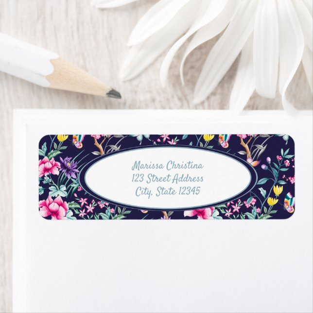 Blue Pink Teal and Yellow Floral Pattern Label (Insitu)