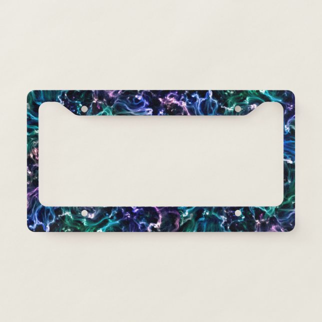 Blue Pink Teal Cosmic Abstract Glow Fluid Nebula License Plate Frame (Front)