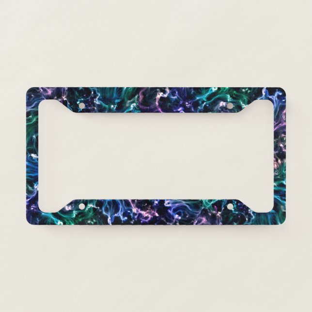 Blue Pink Teal Cosmic Abstract Glow Fluid Nebula License Plate Frame (Front)