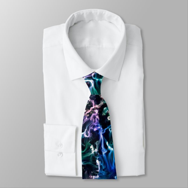 Blue Pink Teal Cosmic Abstract Glow Fluid Nebula Neck Tie (Tied)