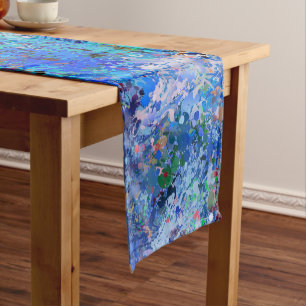 Blue Pink Teal Drops Abstraction Short Table Runner