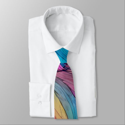 Blue Pink Teal Lilac Watercolor Ink Abstraction Neck Tie