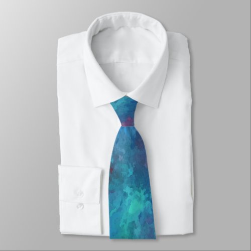 Blue Pink Teal Watercolor Abstraction Neck Tie