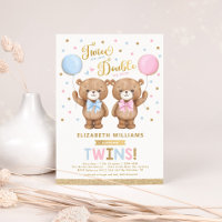 Blue Pink Teddy Bear Boy Girl Twins Baby Shower
