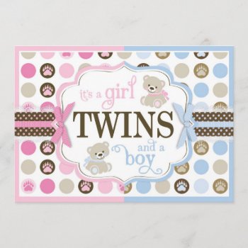 Blue & Pink Teddy Bears Twins Baby Shower Invitation by NouDesigns at Zazzle