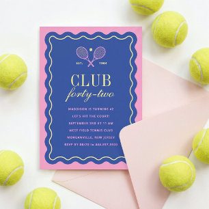 Blue + Pink Tennis Club Adult Birthday Party  Invitation