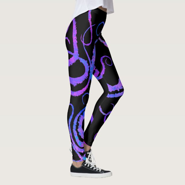 Blue & Pink Tentacles On Black - Leggings (Right)