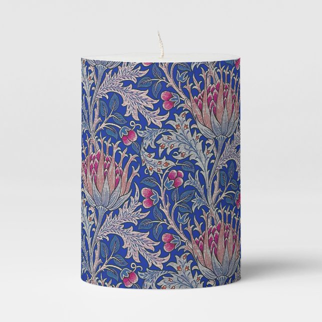 blue pink thistle pillar candle (Front)