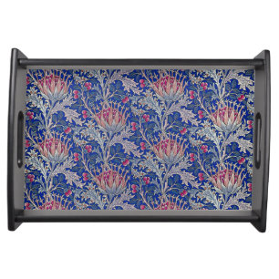blue pink thistle serving tray