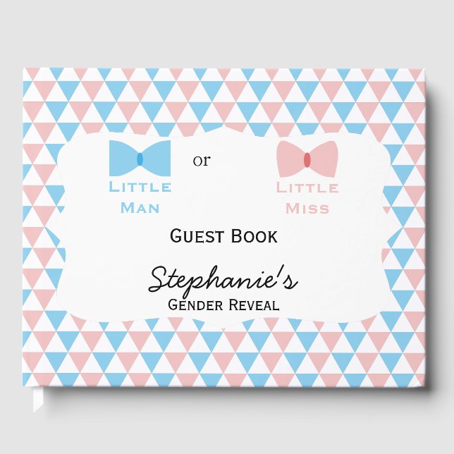 Blue, Pink Triangles Gender Reveal Bow and Bow Tie Guest Book (Front)