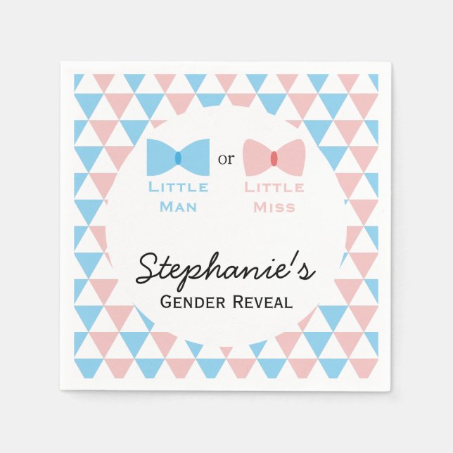 Blue, Pink Triangles Gender Reveal Bow and Bow Tie Napkins (Front)