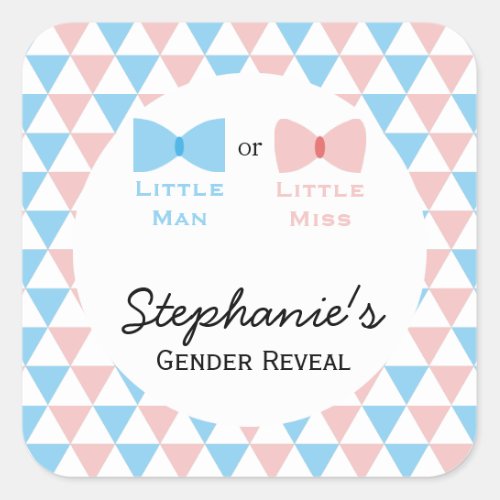 Blue Pink Triangles Gender Reveal Bow and Bow Tie Square Sticker