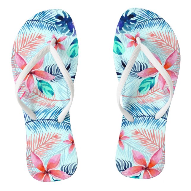 Blue Pink Tropical Pattern Flip Flops (Footbed)