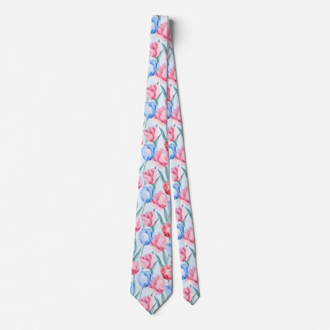 Blue & Pink Tulips Neck Tie (Front)
