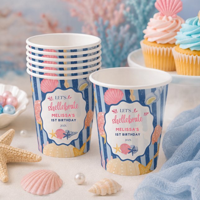 Blue Pink Under The Sea Seashell Birthday   Paper Cups (Creator Uploaded)