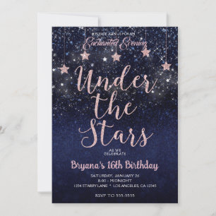 Blue & Pink Under The Stars Starry Night Sweet 16 Invitation
