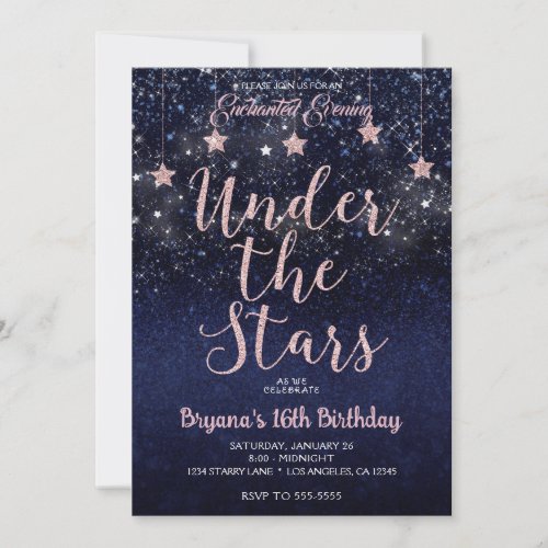 Blue  Pink Under The Stars Starry Night Sweet 16 Invitation