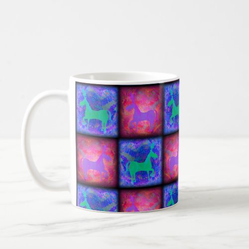 Blue Pink Unicorn Checks Epic Neon Design Coffee Mug