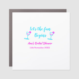 Blue pink vine glass bridal shower let's fun begin car magnet
