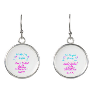 Blue pink vine glass bridal shower let's fun begin earrings