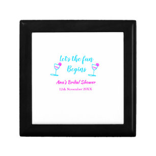 Blue pink vine glass bridal shower let's fun begin gift box