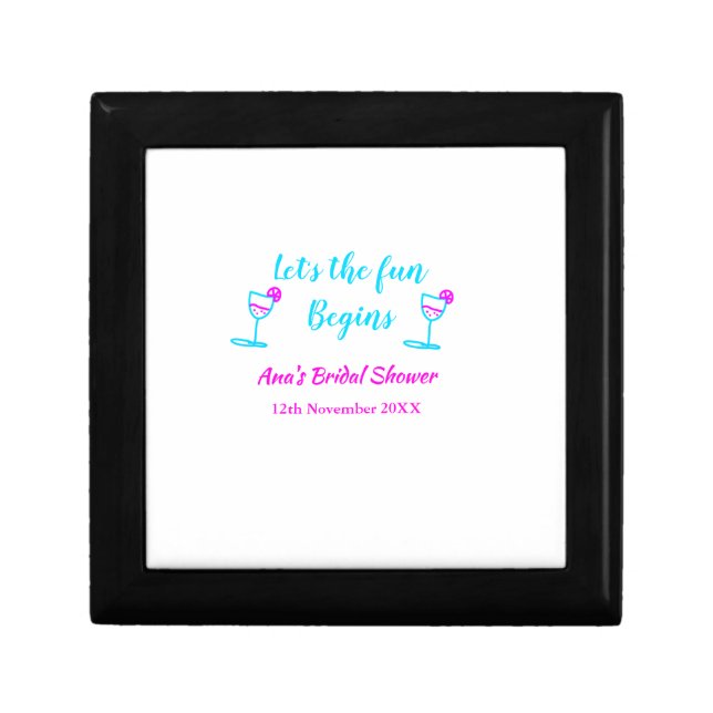 Blue pink vine glass bridal shower let's fun begin gift box (Front)