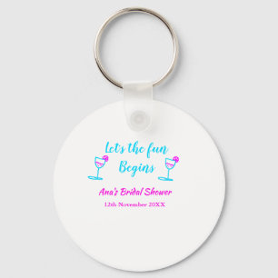 Blue pink vine glass bridal shower let's fun begin keychain