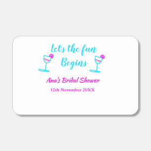 Blue pink vine glass bridal shower let's fun begin matchboxes