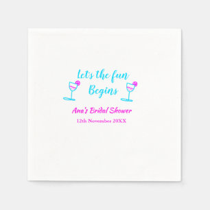 Blue pink vine glass bridal shower let's fun begin napkins