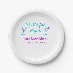 Blue pink vine glass bridal shower let's fun begin paper plates