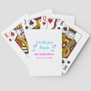 Blue pink vine glass bridal shower let's fun begin poker cards