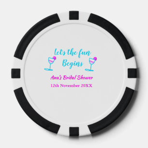 Blue pink vine glass bridal shower let's fun begin poker chips