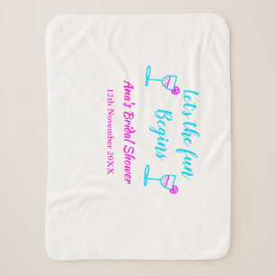 Blue pink vine glass bridal shower let's fun begin sherpa blanket
