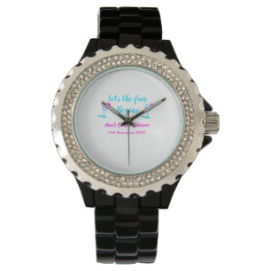 Blue pink vine glass bridal shower let's fun begin watch
