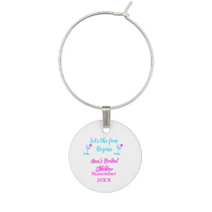 Blue pink vine glass bridal shower let's fun begin wine charm