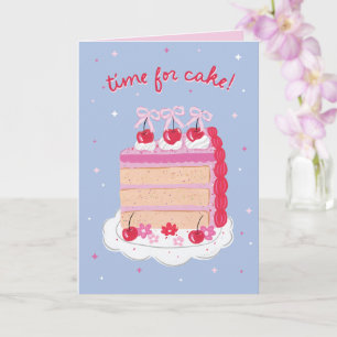 Blue + Pink Vintage Coquette Cherry Cake Birthday Card