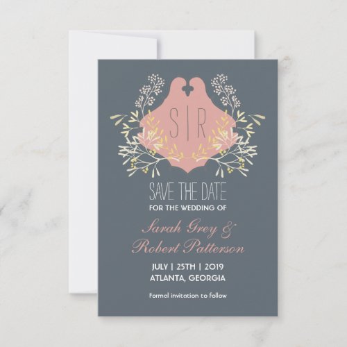 Blue Pink Vintage Flower Wedding Save The Date