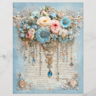 Blue Pink Vintage Junk Journal Scrapbook Paper