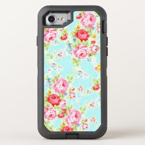 Blue Pink Vintage Rose OtterBox Defender iPhone SE87 Case