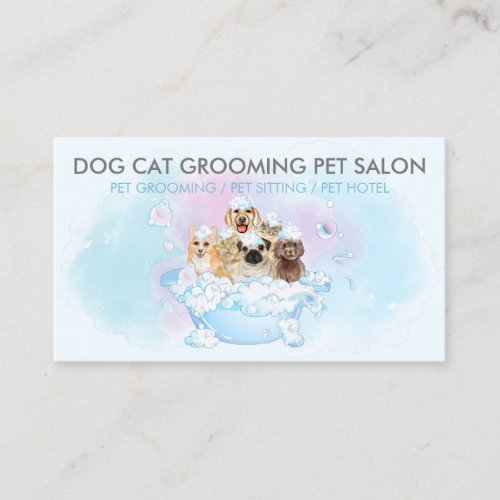 Blue Pink Water Cats Dogs Bubbles Pet Grooming Business Card