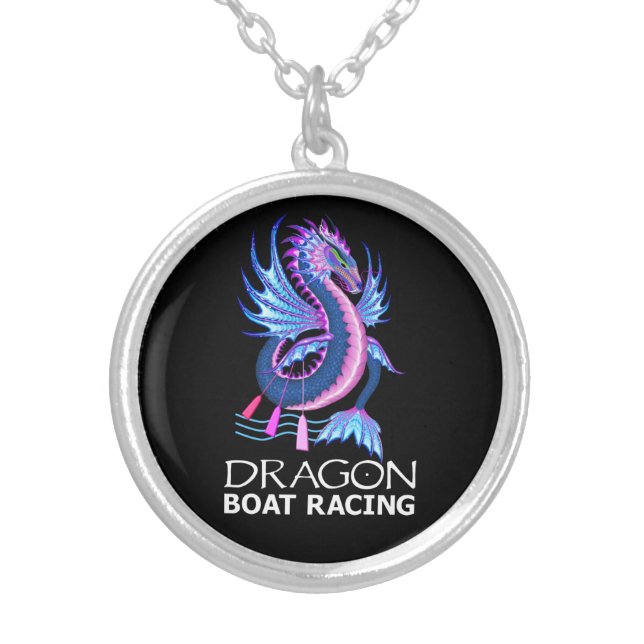 Blue Pink Water Dragon Silver Plated Necklace (Front)