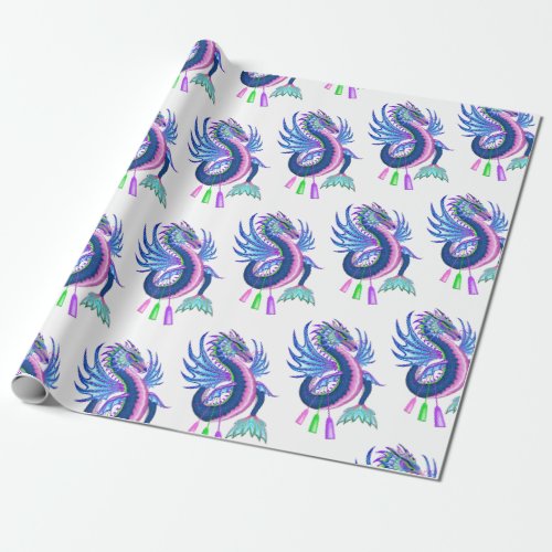 Blue  Pink Water Dragon Wrapping Paper