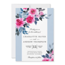 Blue Pink Watercolor Botanical Wedding