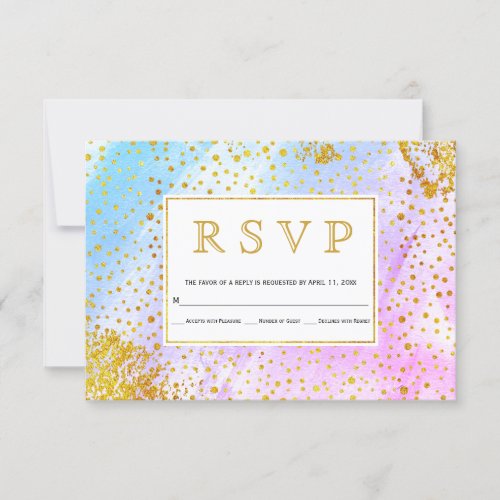 Blue pink watercolor confetti specks wedding RSVP