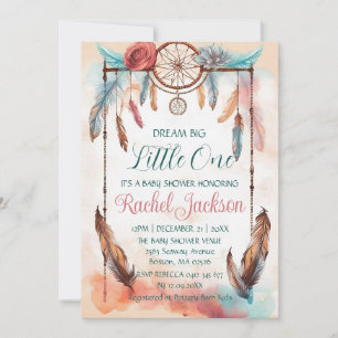 Blue Pink Watercolor Dreamcatcher Baby Shower Idea Invitation