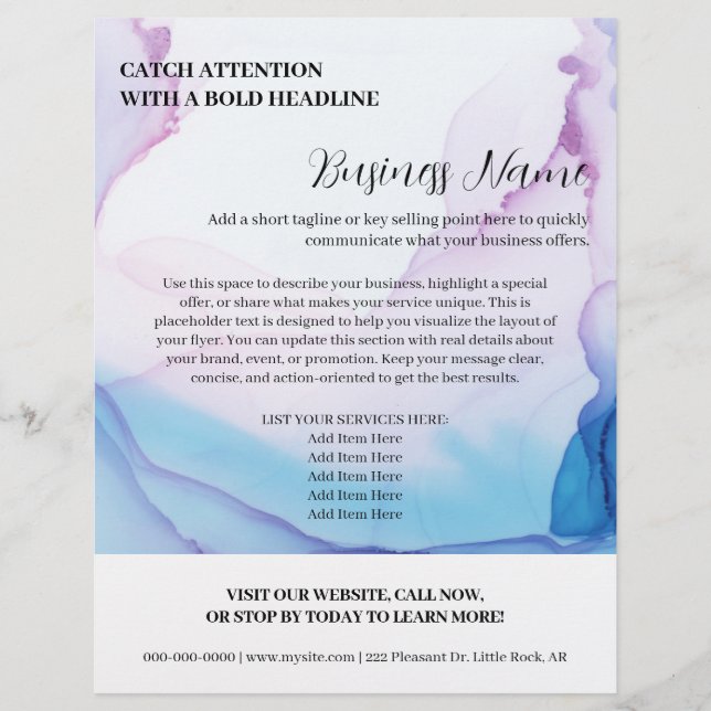 Blue & Pink Watercolor Elegant Business Flyer (Front)