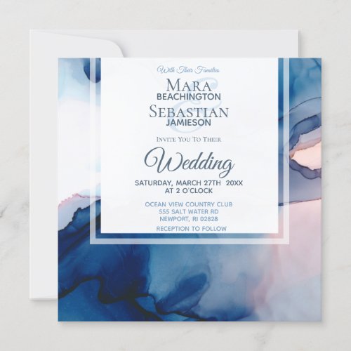 ~ Blue &amp; Pink Watercolor Elegant Trendy Wedding Invitation